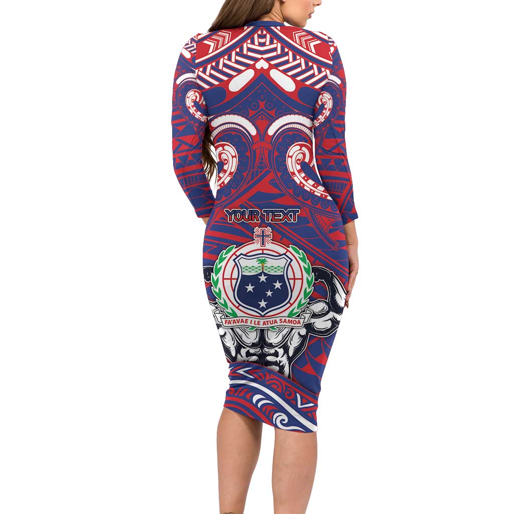 Personalised Samoa Gym Long Sleeve Bodycon Dress Muscle Samoan Tribal Waves DT05 - Polynesian Pride