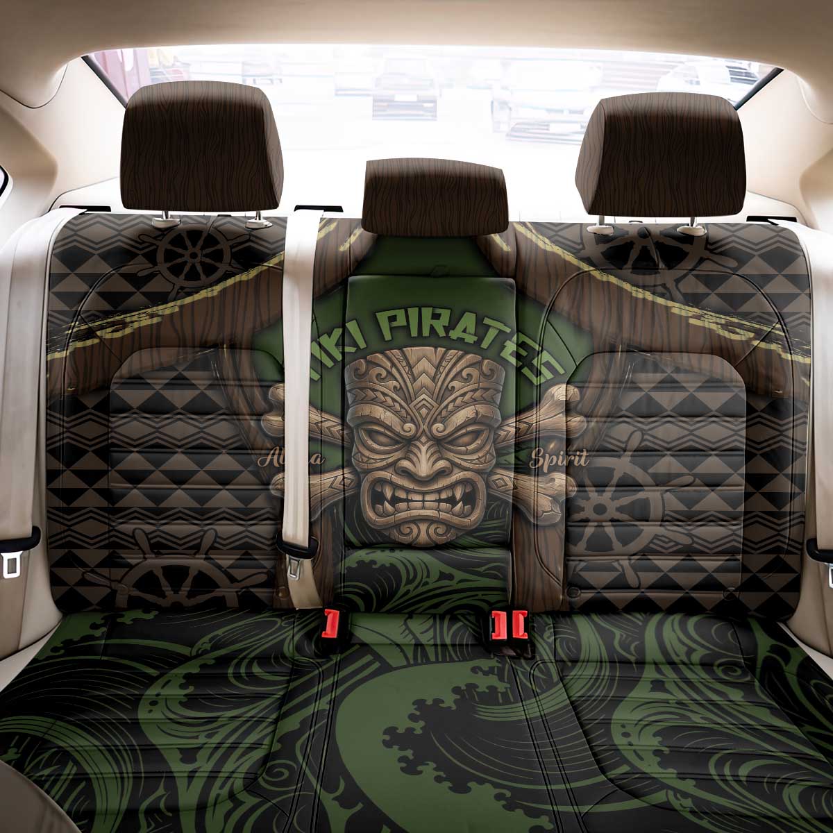 Hawaii Tiki Pirates Back Car Seat Cover Kakau Pattern Polynesian Style