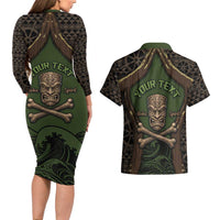 Personalised Hawaii Tiki Pirates Couples Matching Long Sleeve Bodycon Dress and Hawaiian Shirt Kakau Pattern Polynesian Style DT05 - Polynesian Pride