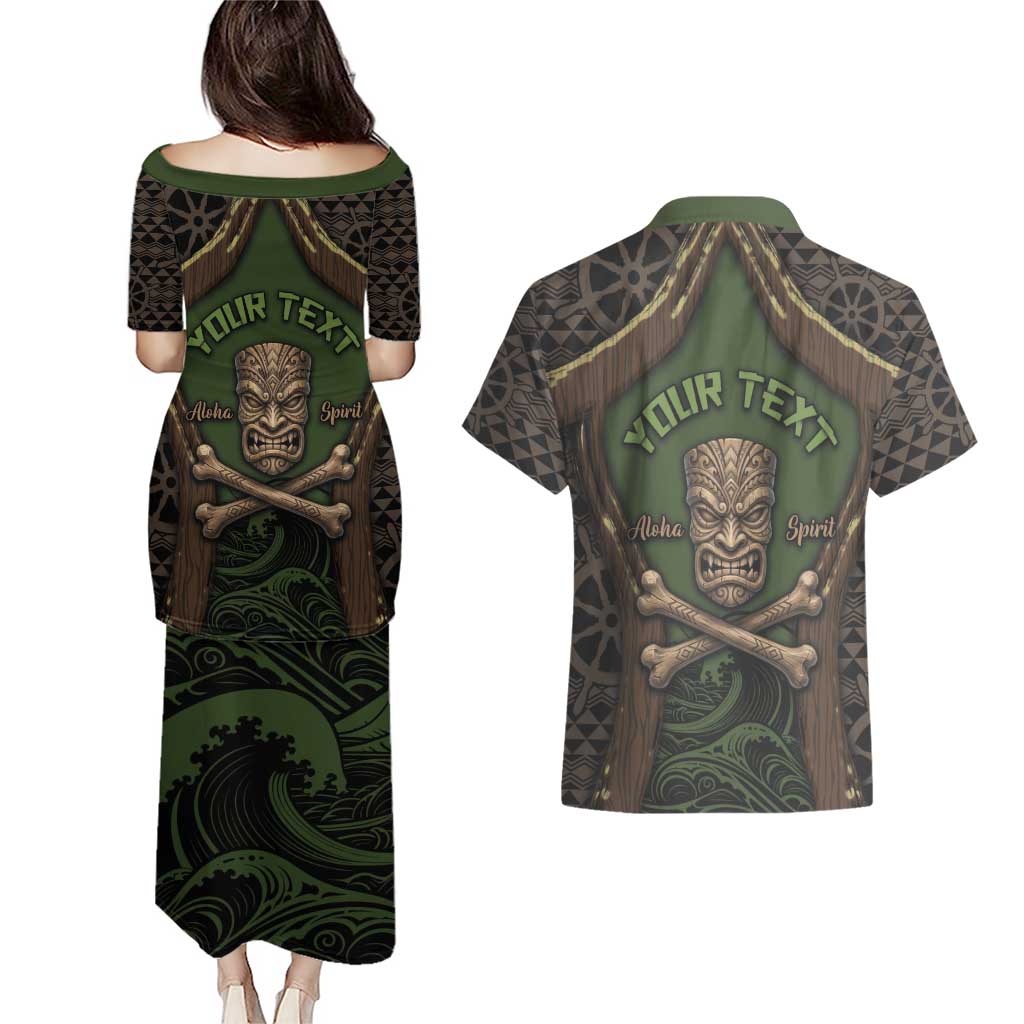 Personalised Hawaii Tiki Pirates Couples Matching Puletasi and Hawaiian Shirt Kakau Pattern Polynesian Style