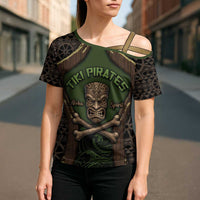 Personalised Hawaii Tiki Pirates Cross Shoulder Shirt Kakau Pattern Polynesian Style