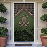 Personalised Hawaii Tiki Pirates Door Cover Kakau Pattern Polynesian Style DT05 Green - Polynesian Pride