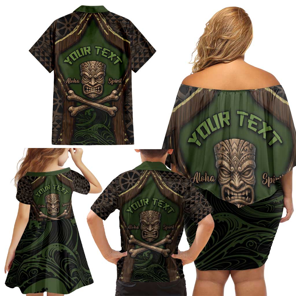 Personalised Hawaii Tiki Pirates Family Matching Off Shoulder Short Dress and Hawaiian Shirt Kakau Pattern Polynesian Style DT05 - Polynesian Pride