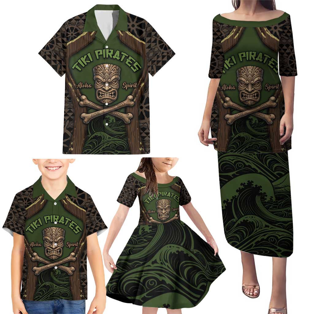 Personalised Hawaii Tiki Pirates Family Matching Puletasi and Hawaiian Shirt Kakau Pattern Polynesian Style DT05 - Polynesian Pride