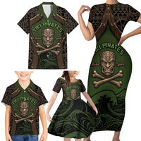 Personalised Hawaii Tiki Pirates Family Matching Short Sleeve Bodycon Dress and Hawaiian Shirt Kakau Pattern Polynesian Style DT05 - Polynesian Pride