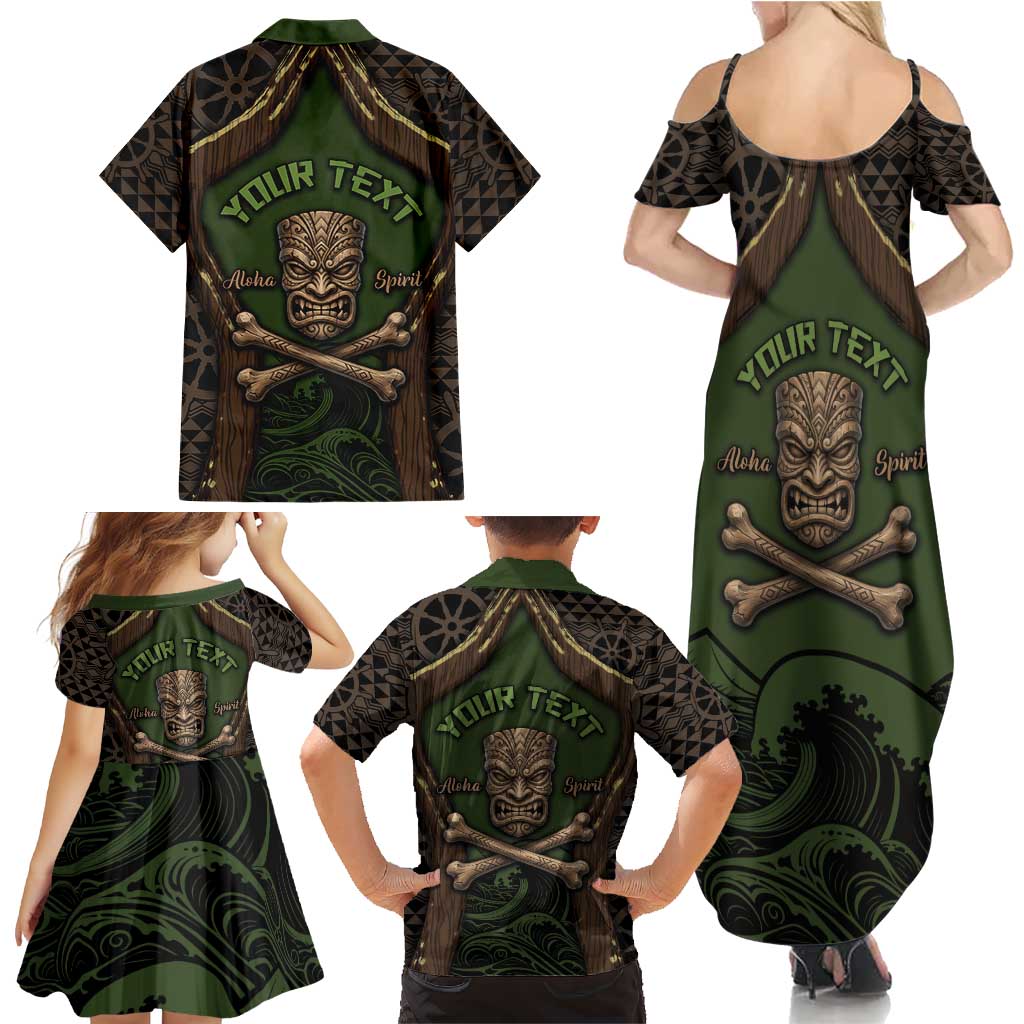 Personalised Hawaii Tiki Pirates Family Matching Summer Maxi Dress and Hawaiian Shirt Kakau Pattern Polynesian Style DT05 - Polynesian Pride