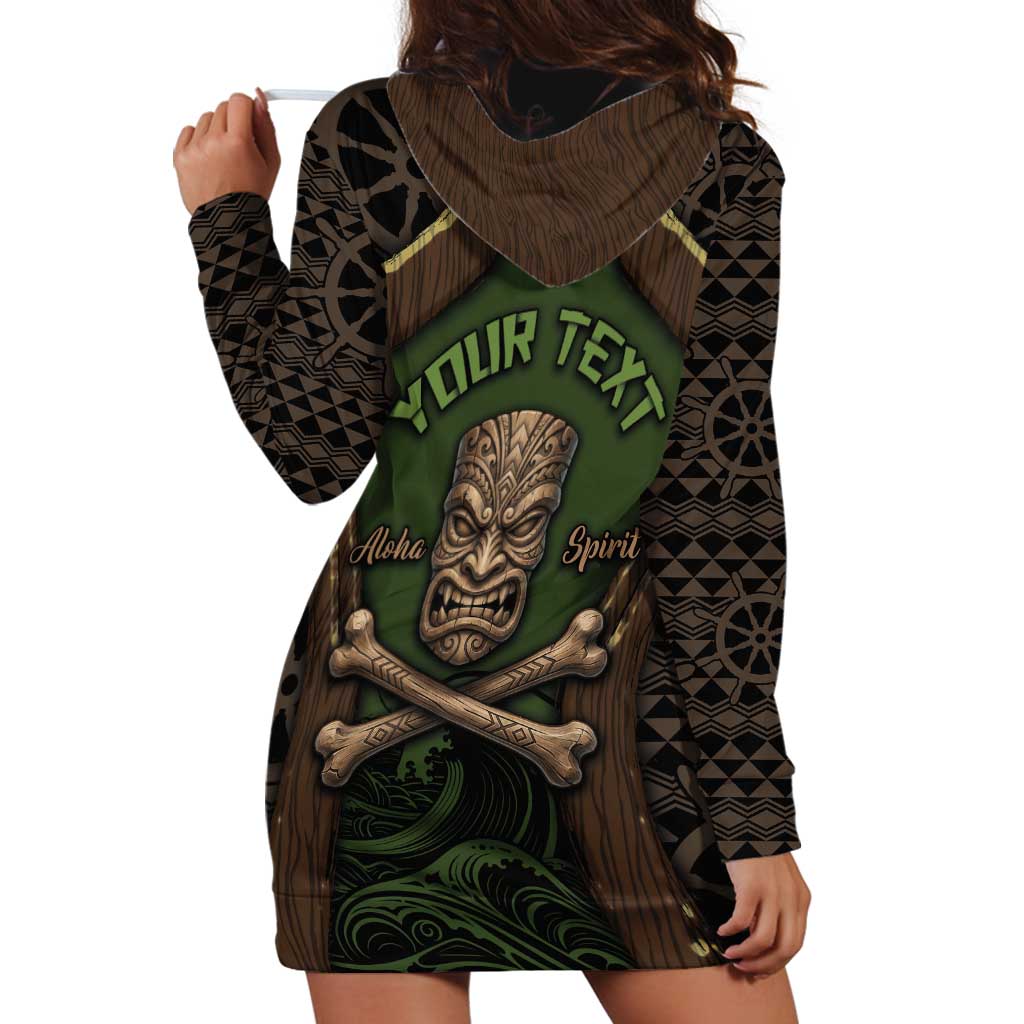 Personalised Hawaii Tiki Pirates Hoodie Dress Kakau Pattern Polynesian Style