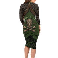 Personalised Hawaii Tiki Pirates Long Sleeve Bodycon Dress Kakau Pattern Polynesian Style DT05 - Polynesian Pride