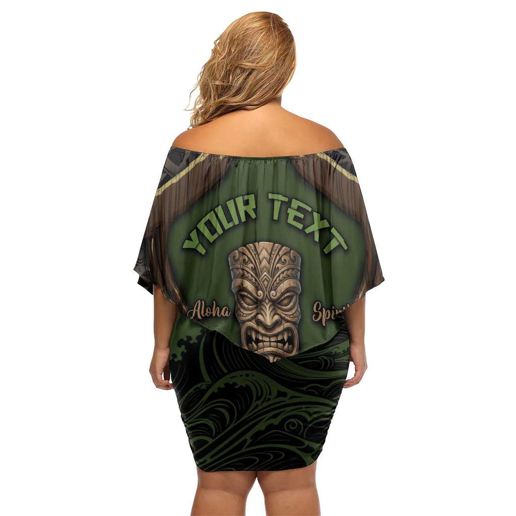 Personalised Hawaii Tiki Pirates Off Shoulder Short Dress Kakau Pattern Polynesian Style
