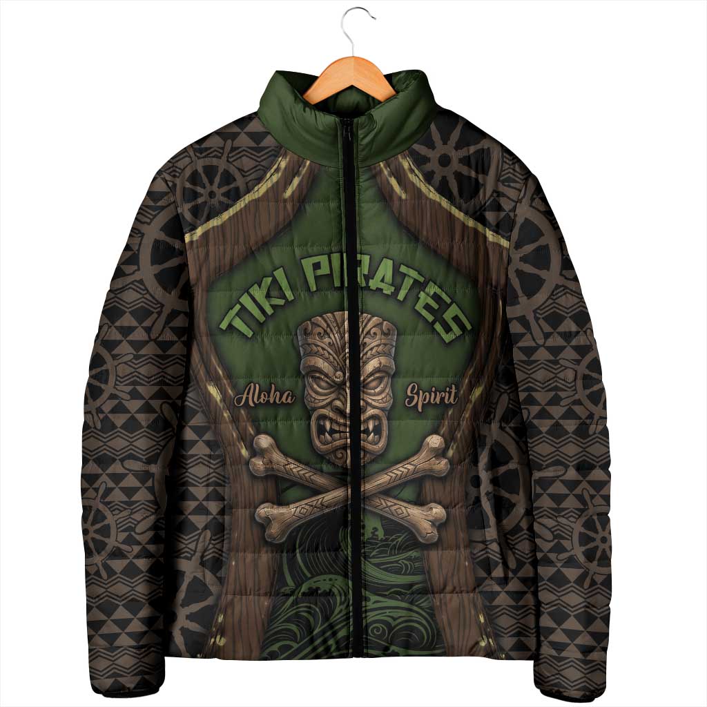 Personalised Hawaii Tiki Pirates Padded Jacket Kakau Pattern Polynesian Style