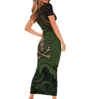 Personalised Hawaii Tiki Pirates Short Sleeve Bodycon Dress Kakau Pattern Polynesian Style DT05 - Polynesian Pride
