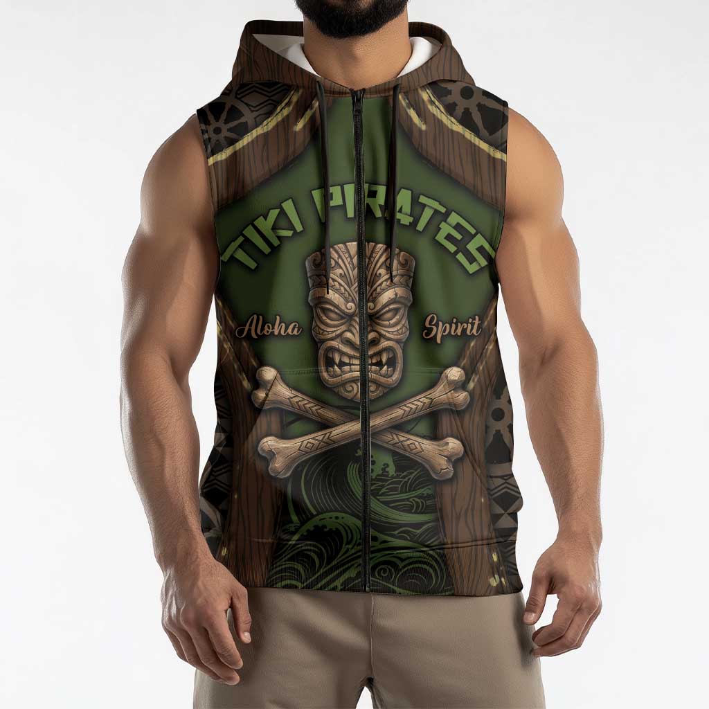 Personalised Hawaii Tiki Pirates Sleeveless Zip Hoodie Kakau Pattern Polynesian Style