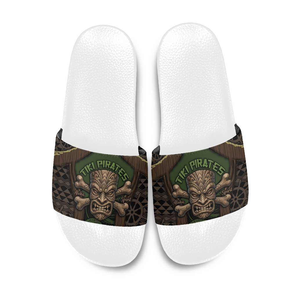Hawaii Tiki Pirates Slide Sandals Kakau Pattern Polynesian Style