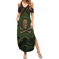 Personalised Hawaii Tiki Pirates Summer Maxi Dress Kakau Pattern Polynesian Style DT05 Women Green - Polynesian Pride