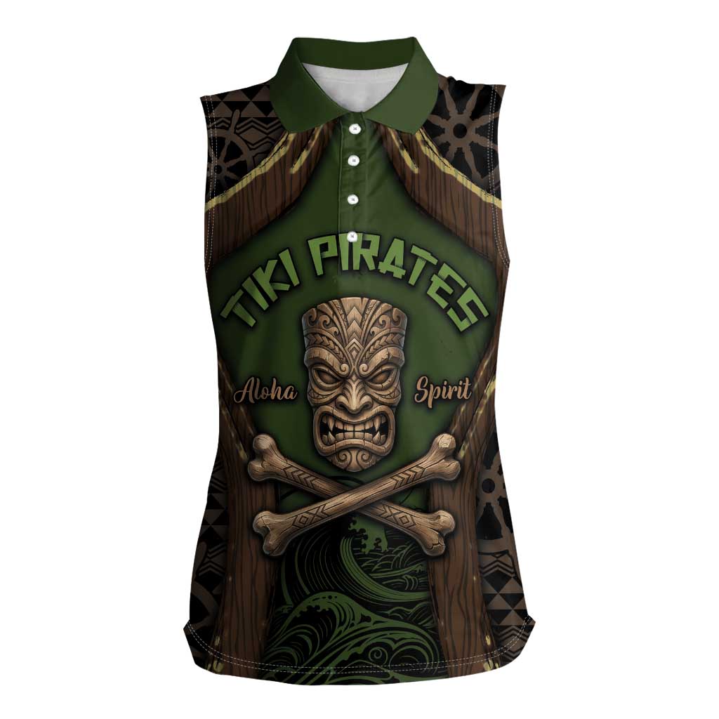 Personalised Hawaii Tiki Pirates Women Sleeveless Polo Shirt Kakau Pattern Polynesian Style