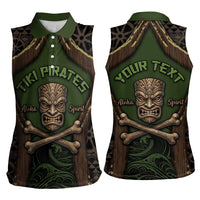 Personalised Hawaii Tiki Pirates Women Sleeveless Polo Shirt Kakau Pattern Polynesian Style