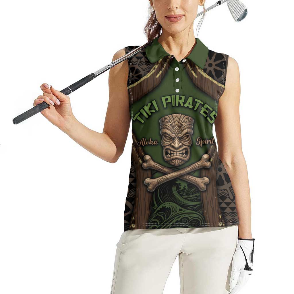 Personalised Hawaii Tiki Pirates Women Sleeveless Polo Shirt Kakau Pattern Polynesian Style
