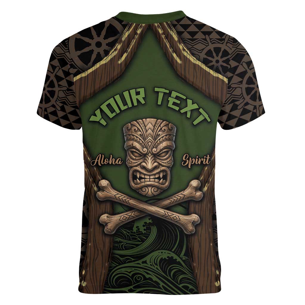 Personalised Hawaii Tiki Pirates Women V-Neck T-Shirt Kakau Pattern Polynesian Style DT05 - Polynesian Pride