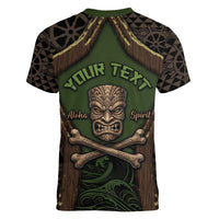 Personalised Hawaii Tiki Pirates Women V-Neck T-Shirt Kakau Pattern Polynesian Style DT05 - Polynesian Pride