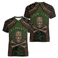 Personalised Hawaii Tiki Pirates Women V-Neck T-Shirt Kakau Pattern Polynesian Style DT05 - Polynesian Pride