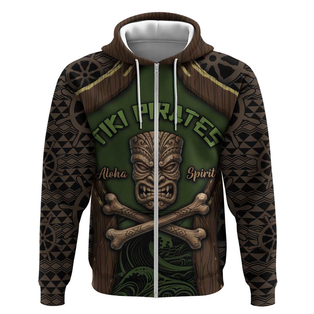 Personalised Hawaii Tiki Pirates Zip Hoodie Kakau Pattern Polynesian Style