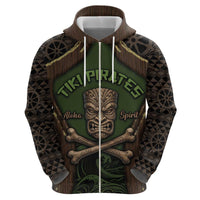 Personalised Hawaii Tiki Pirates Zip Hoodie Kakau Pattern Polynesian Style