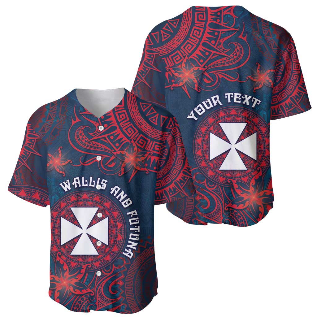 Personalised Wallis And Futuna Baseball Jersey Hibiscus Polynesian Tribal Pattern
