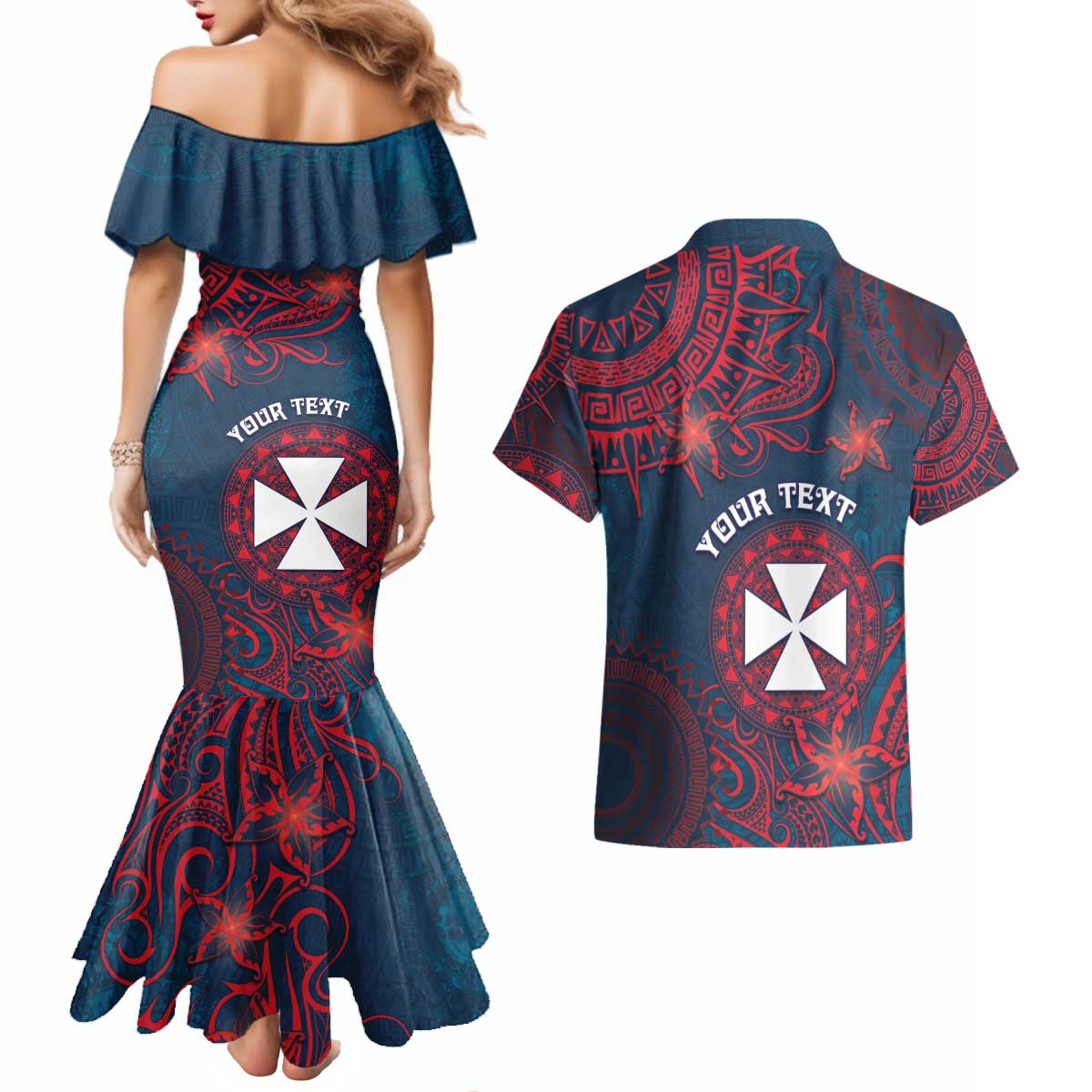 Personalised Wallis And Futuna Couples Matching Mermaid Dress and Hawaiian Shirt Hibiscus Polynesian Tribal Pattern DT05 - Polynesian Pride