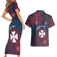 Personalised Wallis And Futuna Couples Matching Short Sleeve Bodycon Dress and Hawaiian Shirt Hibiscus Polynesian Tribal Pattern DT05 - Polynesian Pride