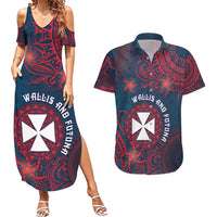Personalised Wallis And Futuna Couples Matching Summer Maxi Dress and Hawaiian Shirt Hibiscus Polynesian Tribal Pattern DT05 Navy - Polynesian Pride