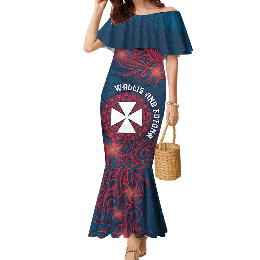 Personalised Wallis And Futuna Family Matching Mermaid Dress and Hawaiian Shirt Hibiscus Polynesian Tribal Pattern DT05 Mom's Dress Navy - Polynesian Pride