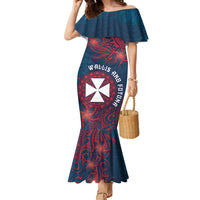 Personalised Wallis And Futuna Family Matching Mermaid Dress and Hawaiian Shirt Hibiscus Polynesian Tribal Pattern DT05 Mom's Dress Navy - Polynesian Pride
