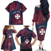 Personalised Wallis And Futuna Family Matching Off The Shoulder Long Sleeve Dress and Hawaiian Shirt Hibiscus Polynesian Tribal Pattern DT05 - Polynesian Pride