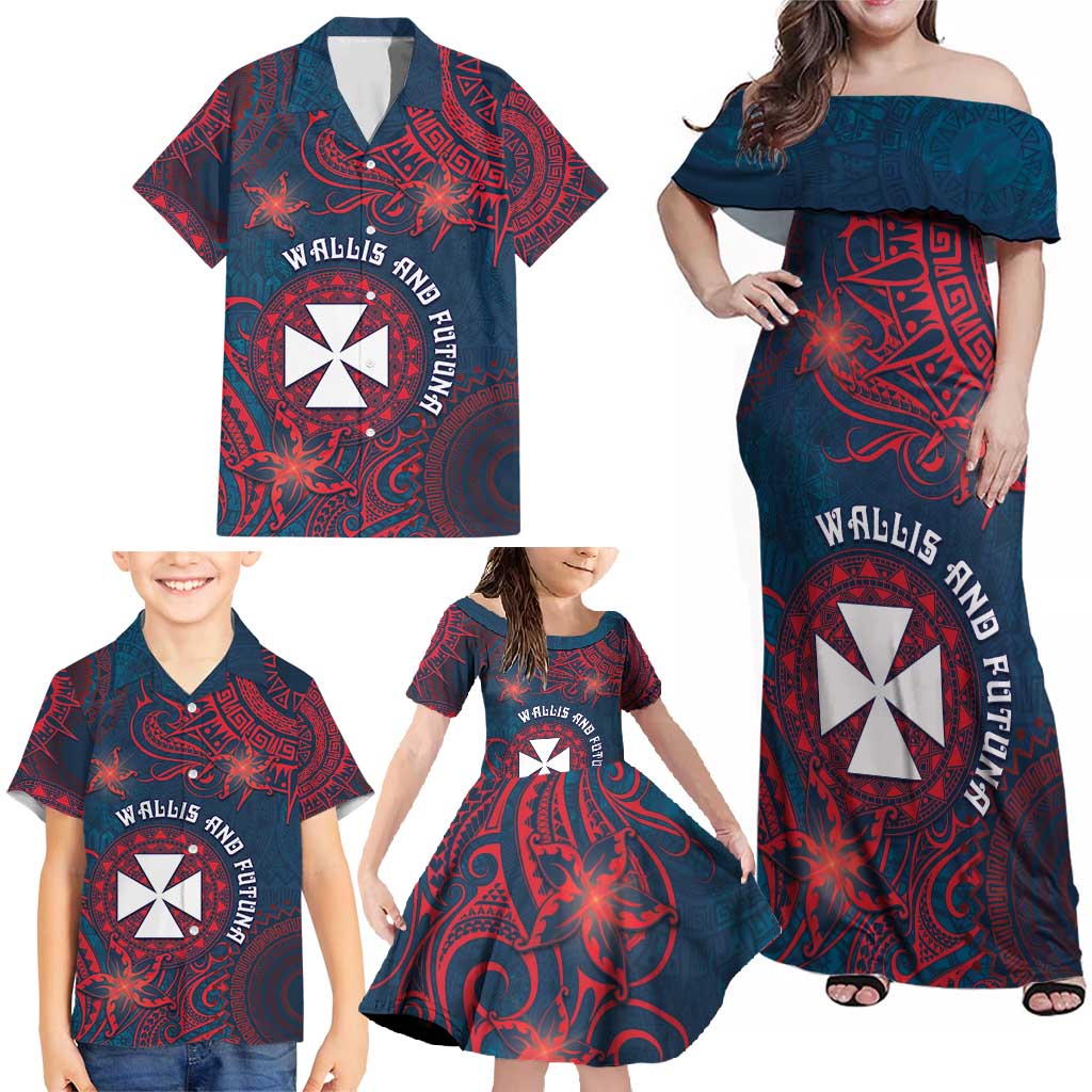 Personalised Wallis And Futuna Family Matching Off Shoulder Maxi Dress and Hawaiian Shirt Hibiscus Polynesian Tribal Pattern DT05 - Polynesian Pride