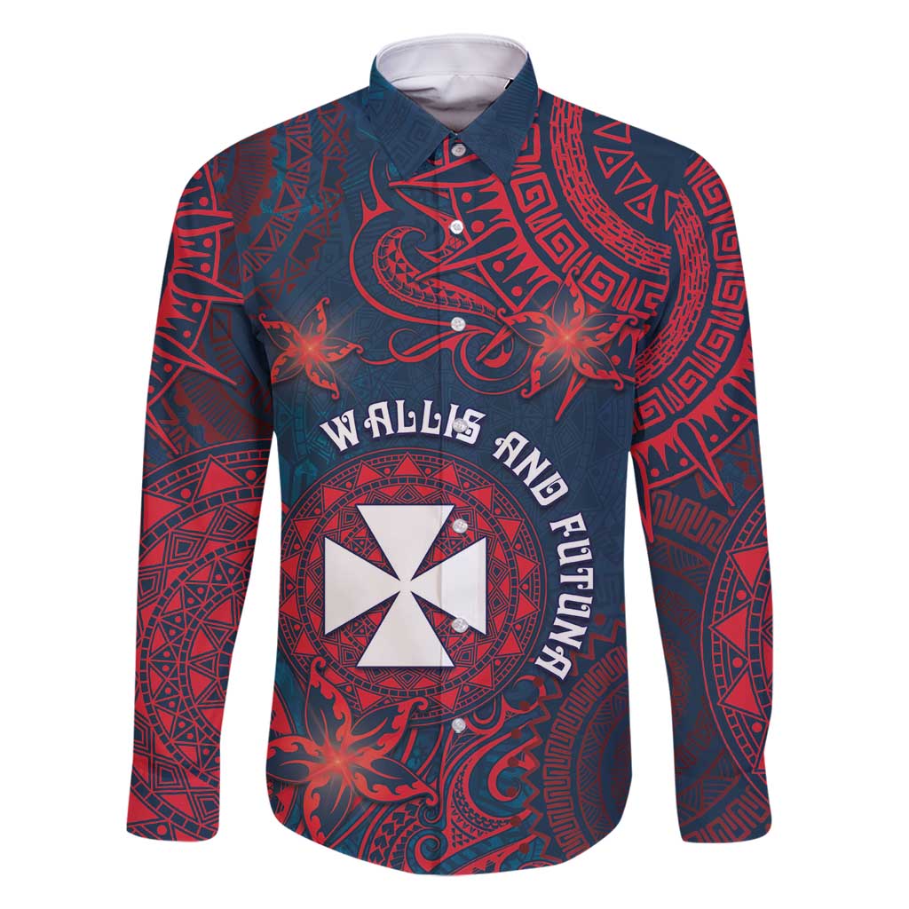 Personalised Wallis And Futuna Family Matching Off Shoulder Maxi Dress and Hawaiian Shirt Hibiscus Polynesian Tribal Pattern DT05 Dad's Shirt - Long Sleeve Navy - Polynesian Pride
