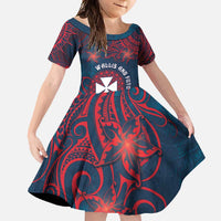 Personalised Wallis And Futuna Family Matching Short Sleeve Bodycon Dress and Hawaiian Shirt Hibiscus Polynesian Tribal Pattern DT05 Daughter's Dress Navy - Polynesian Pride