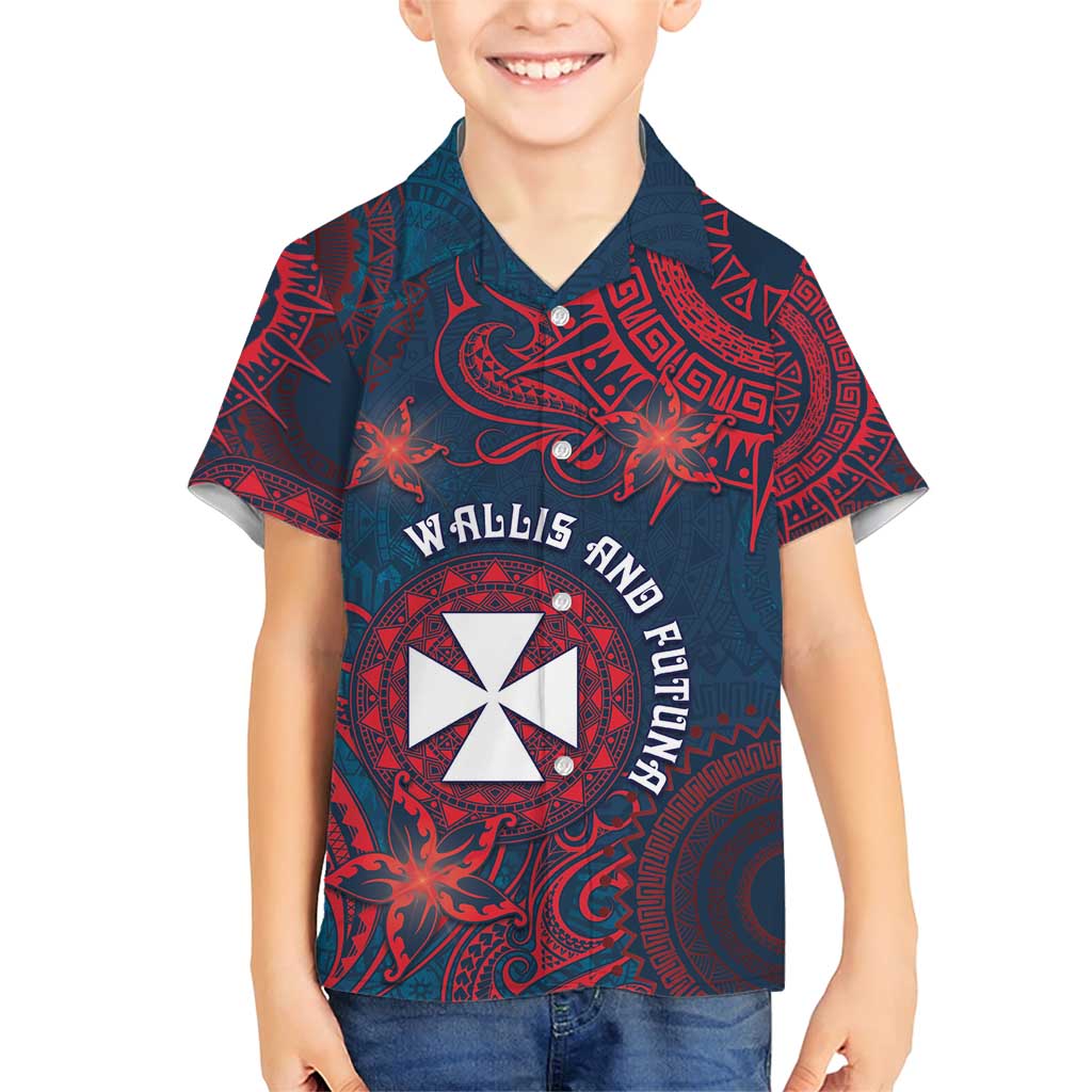 Personalised Wallis And Futuna Family Matching Short Sleeve Bodycon Dress and Hawaiian Shirt Hibiscus Polynesian Tribal Pattern DT05 Son's Shirt Navy - Polynesian Pride