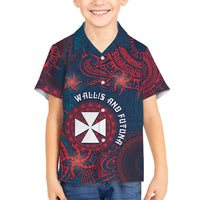 Personalised Wallis And Futuna Family Matching Tank Maxi Dress and Hawaiian Shirt Hibiscus Polynesian Tribal Pattern DT05 Son's Shirt Navy - Polynesian Pride