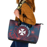 Wallis And Futuna Leather Tote Bag Hibiscus Polynesian Tribal Pattern DT05 Navy - Polynesian Pride