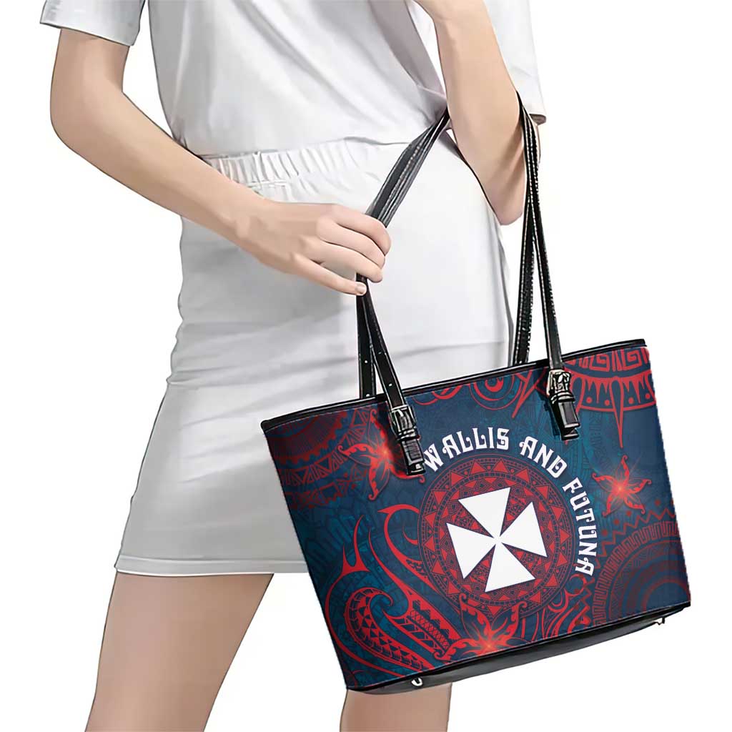 Wallis And Futuna Leather Tote Bag Hibiscus Polynesian Tribal Pattern DT05 - Polynesian Pride