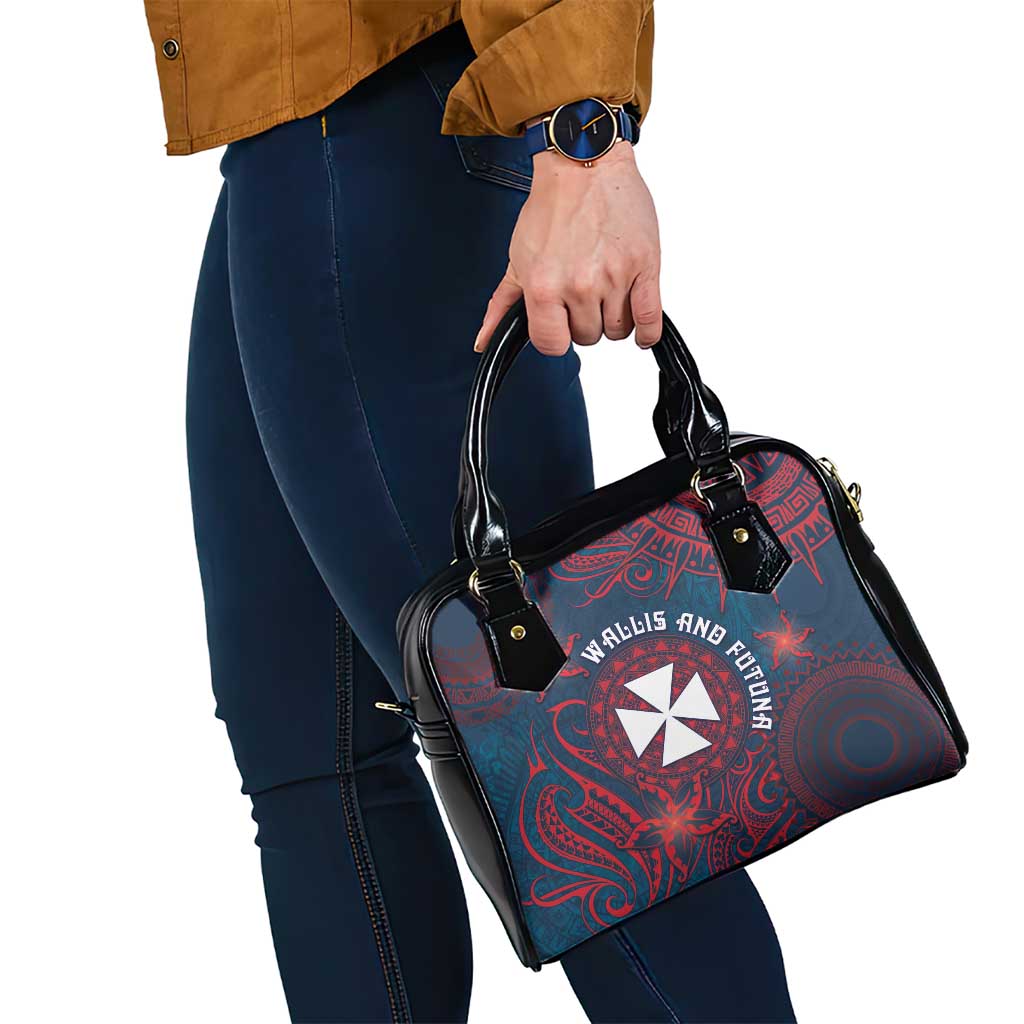 Wallis And Futuna Shoulder Handbag Hibiscus Polynesian Tribal Pattern