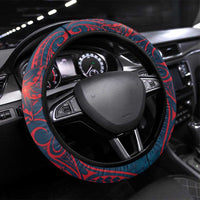 Wallis And Futuna Steering Wheel Cover Hibiscus Polynesian Tribal Pattern DT05 Universal Fit Navy - Polynesian Pride