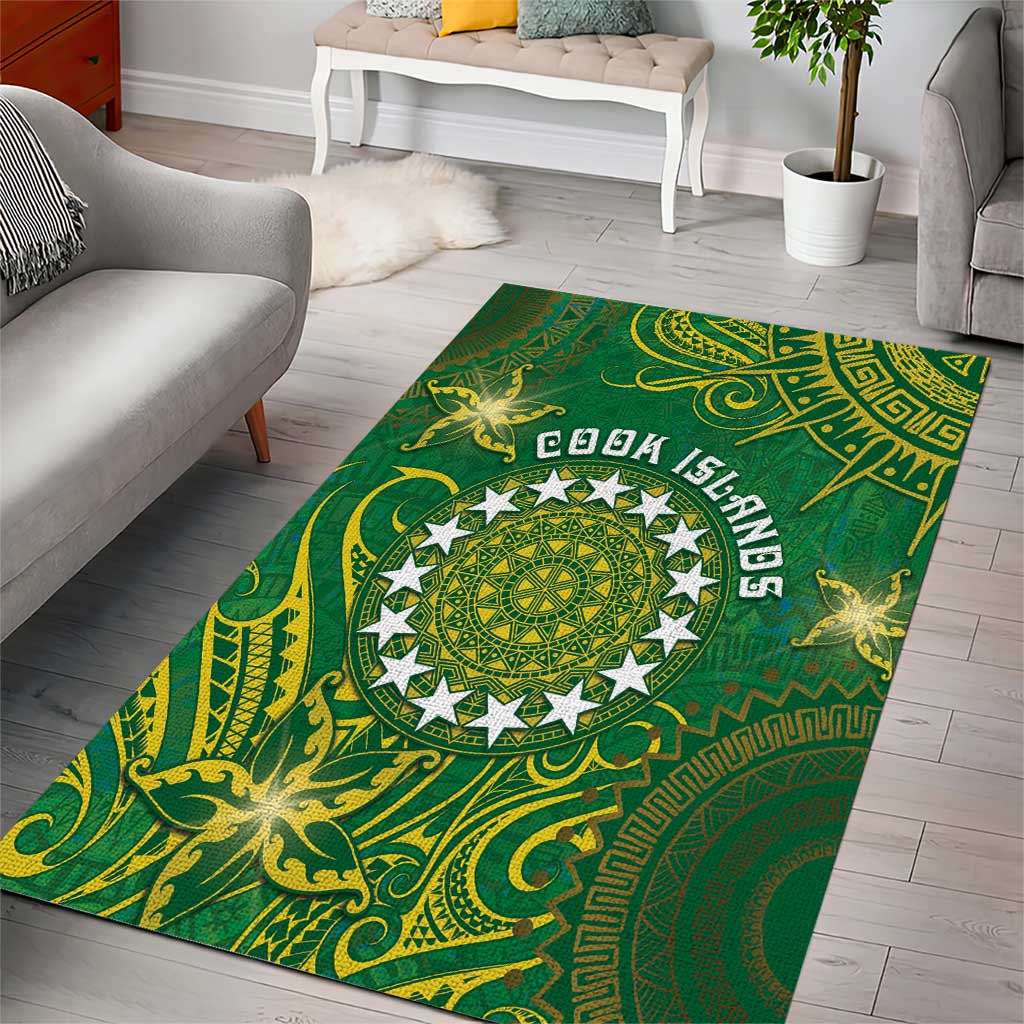 Cook Islands Area Rug Hibiscus Polynesian Tribal Pattern