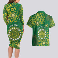 Personalised Cook Islands Couples Matching Long Sleeve Bodycon Dress and Hawaiian Shirt Hibiscus Polynesian Tribal Pattern DT05 - Polynesian Pride