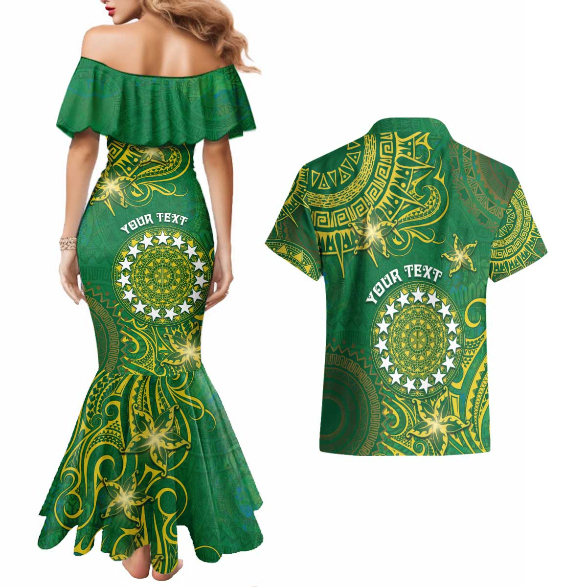 Personalised Cook Islands Couples Matching Mermaid Dress and Hawaiian Shirt Hibiscus Polynesian Tribal Pattern DT05 - Polynesian Pride