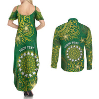 Personalised Cook Islands Couples Matching Summer Maxi Dress and Long Sleeve Button Shirt Hibiscus Polynesian Tribal Pattern DT05 - Polynesian Pride