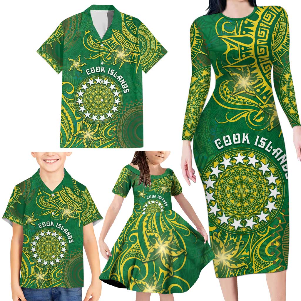 Personalised Cook Islands Family Matching Long Sleeve Bodycon Dress and Hawaiian Shirt Hibiscus Polynesian Tribal Pattern DT05 - Polynesian Pride