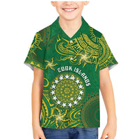 Personalised Cook Islands Family Matching Mermaid Dress and Hawaiian Shirt Hibiscus Polynesian Tribal Pattern DT05 Son's Shirt Green - Polynesian Pride