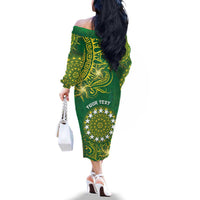 Personalised Cook Islands Family Matching Off The Shoulder Long Sleeve Dress and Hawaiian Shirt Hibiscus Polynesian Tribal Pattern DT05 - Polynesian Pride