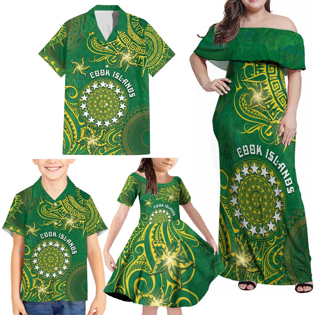 Personalised Cook Islands Family Matching Off Shoulder Maxi Dress and Hawaiian Shirt Hibiscus Polynesian Tribal Pattern DT05 - Polynesian Pride